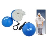 Plastic poncho tucked inside plastic ball with carabiner