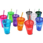 16 oz. Double wall cup with straw.