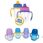 Thermos sippy cup, also called a feeding bottle, made of plastic and stainless steel