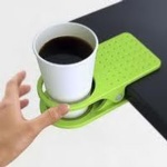 Plastic cup holder with large clip, attached to any table